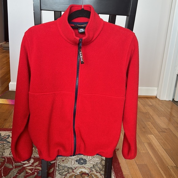 CLASSIC LL BEAN red full zip Polartec fleece jacket. Dark blue trim. Size S. - Picture 12 of 14